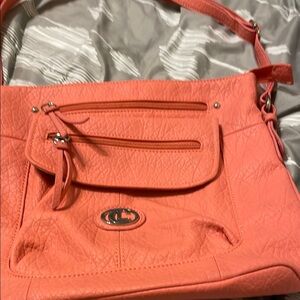 Pink Textured Shoulder Bag with Gold Hardware